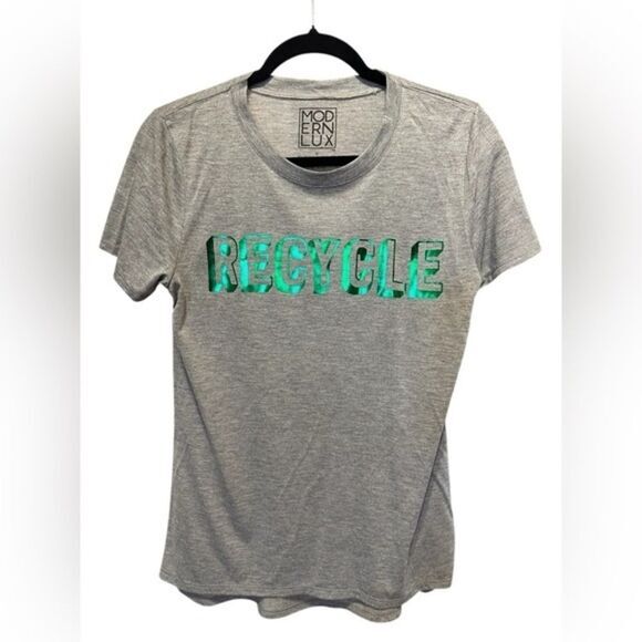 NWOT Modern Lux Women’s Gray Short Sleeve Graphic Tee Shirt  Recycle - Size M - Picture 1 of 5